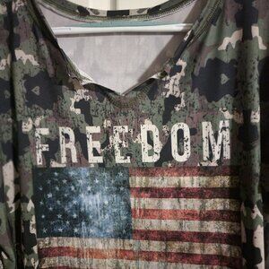 Women's Camo American Flag Top Short Sleeve  L/XL